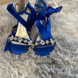 Elegant Blue Satin Women's Heels